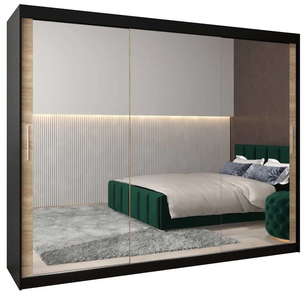 Dulap de haine 250 cm Toki 3 (negru mat + stejar sonoma). 1065118