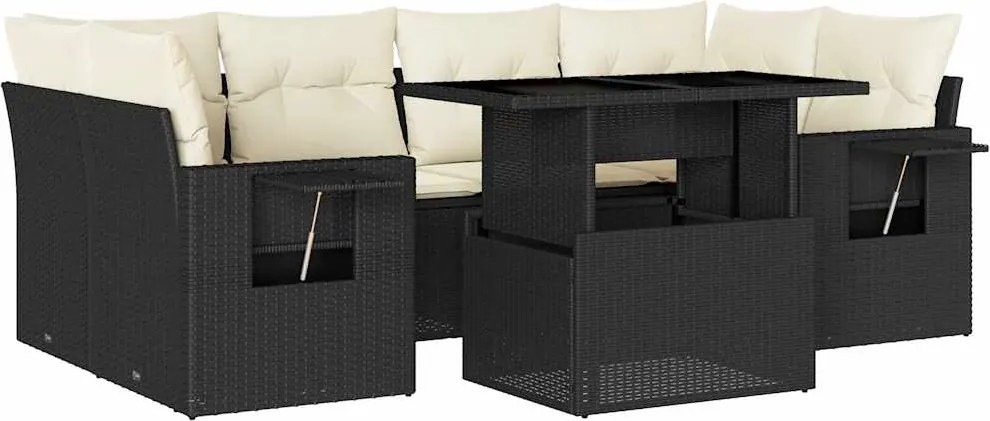 vidaXL Set canapele de grădină cu perne, 7 piese, negru, poliratan