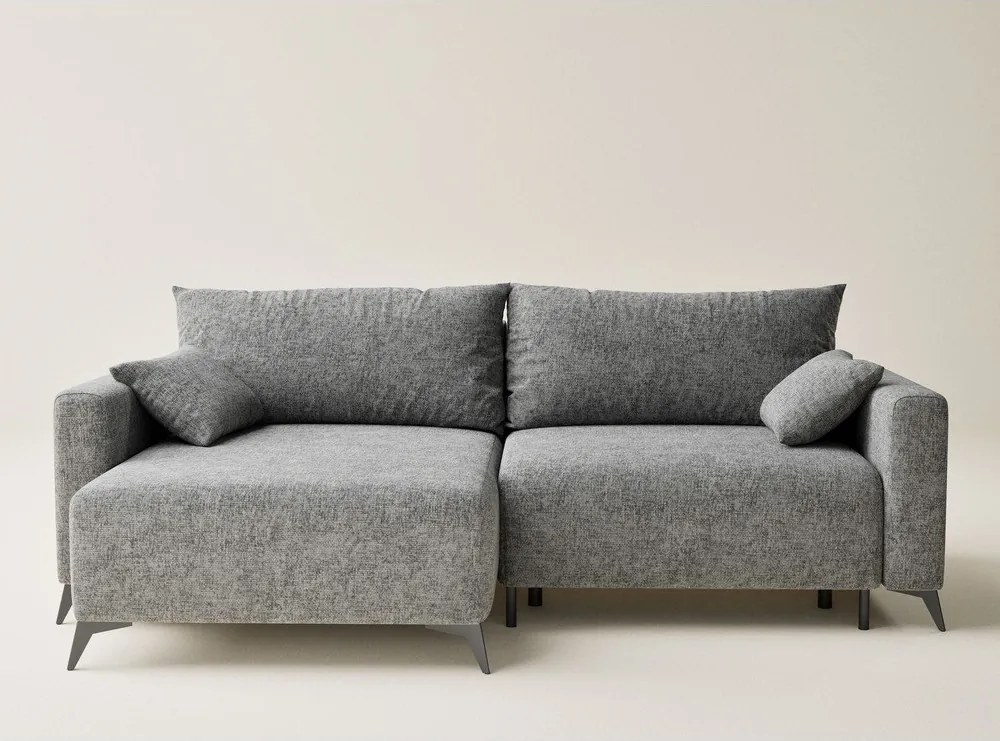 Colțar gri extensibil/cu spațiu de depozitare cu tapițerie din chenille (cu colț pe partea stângă/cu șezlong) Leon – Maison de Rêve