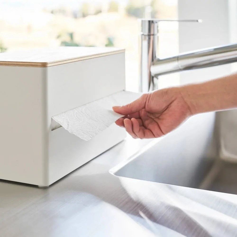 Suport orizontal pentru prosoape de bucătărie din hârtie alb din metal Rin – YAMAZAKI