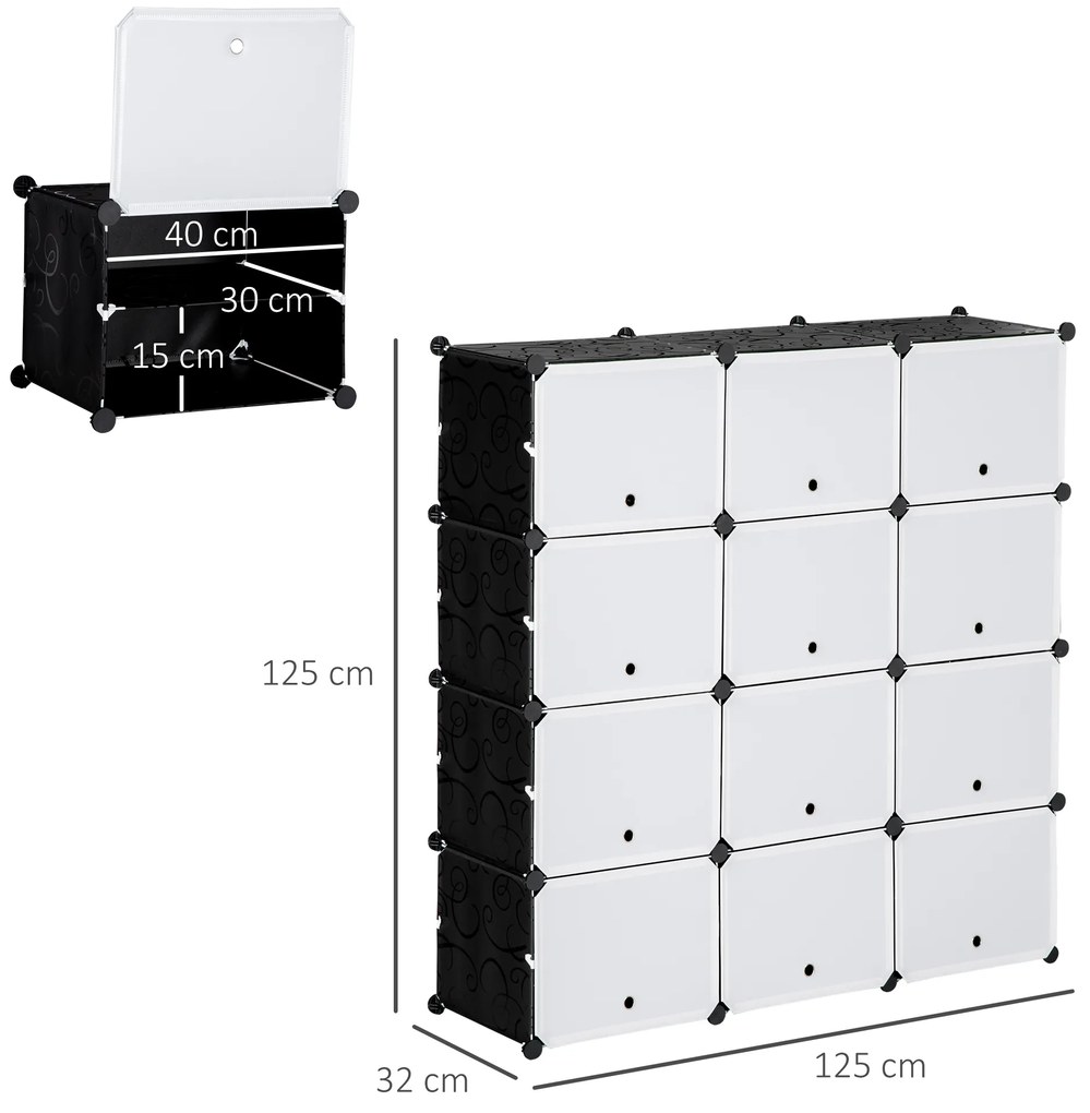 HOMCOM Mobilier de depozitare Mobilier pentru pantofi modular 12 cuburi cu uși și rafturi - dim. 125L x 32l x 125Î cm - negru | Aosom Romania