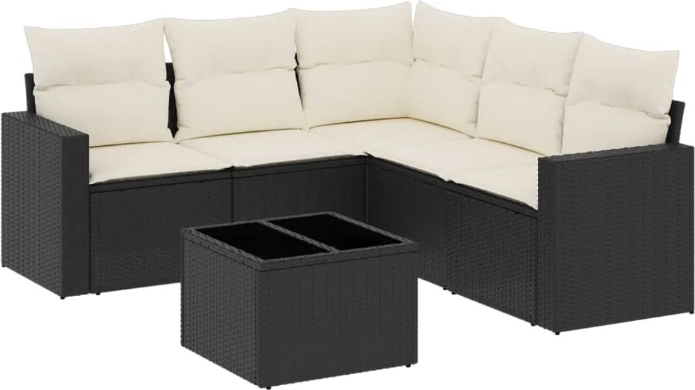 vidaXL Set mobilier de grădină cu perne, 6 piese, negru, poliratan