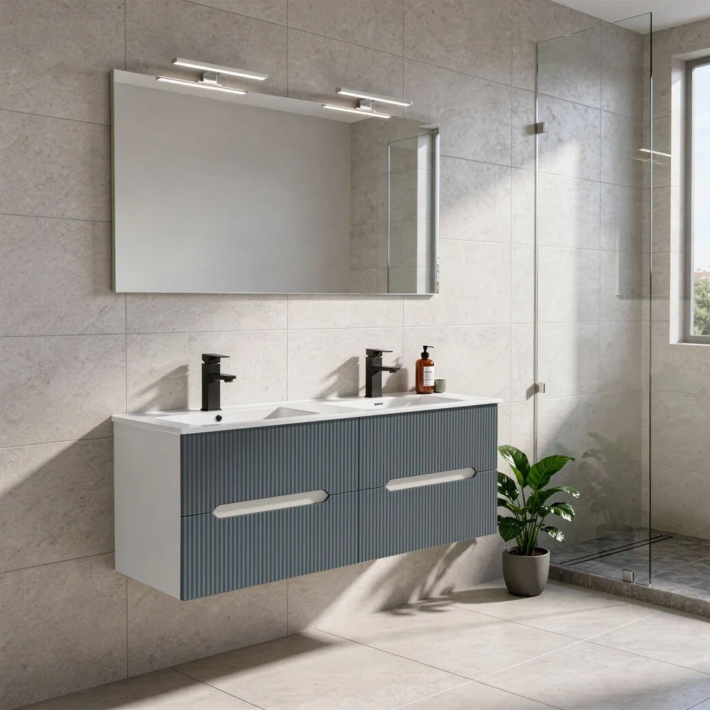 Trent Mobilier de baie 120 cm lavoar ceramic cu oglindă 60x120 cm alb-antracit gri