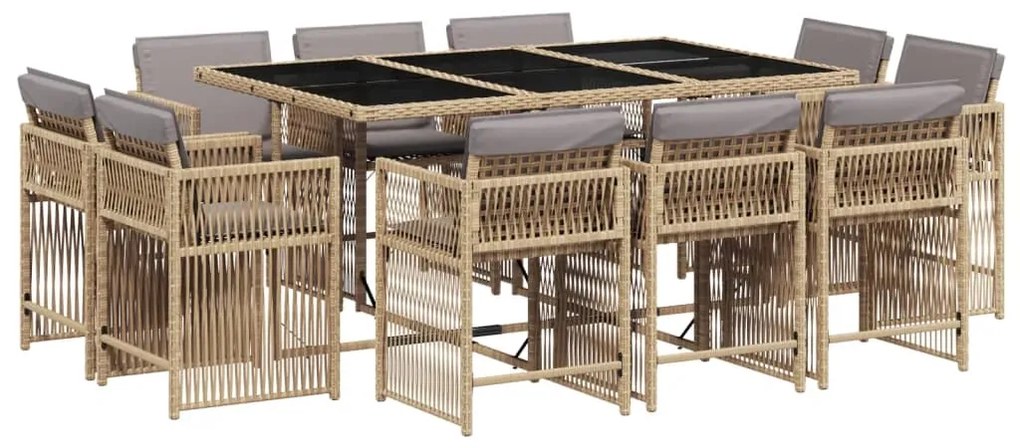 3211752 vidaXL Set mobilier grădină cu perne, 11 piese bej combinat poliratan