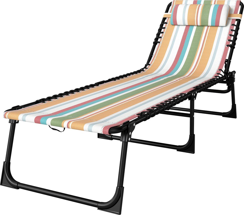 Outsunny Șezlong, Șezlong de grădină pliabil, Șezlong pliabil, Spătar în 4 trepte, Oțel, Material plasă, 189 x 58 x 30 cm, Multicolor | Aosom Romania