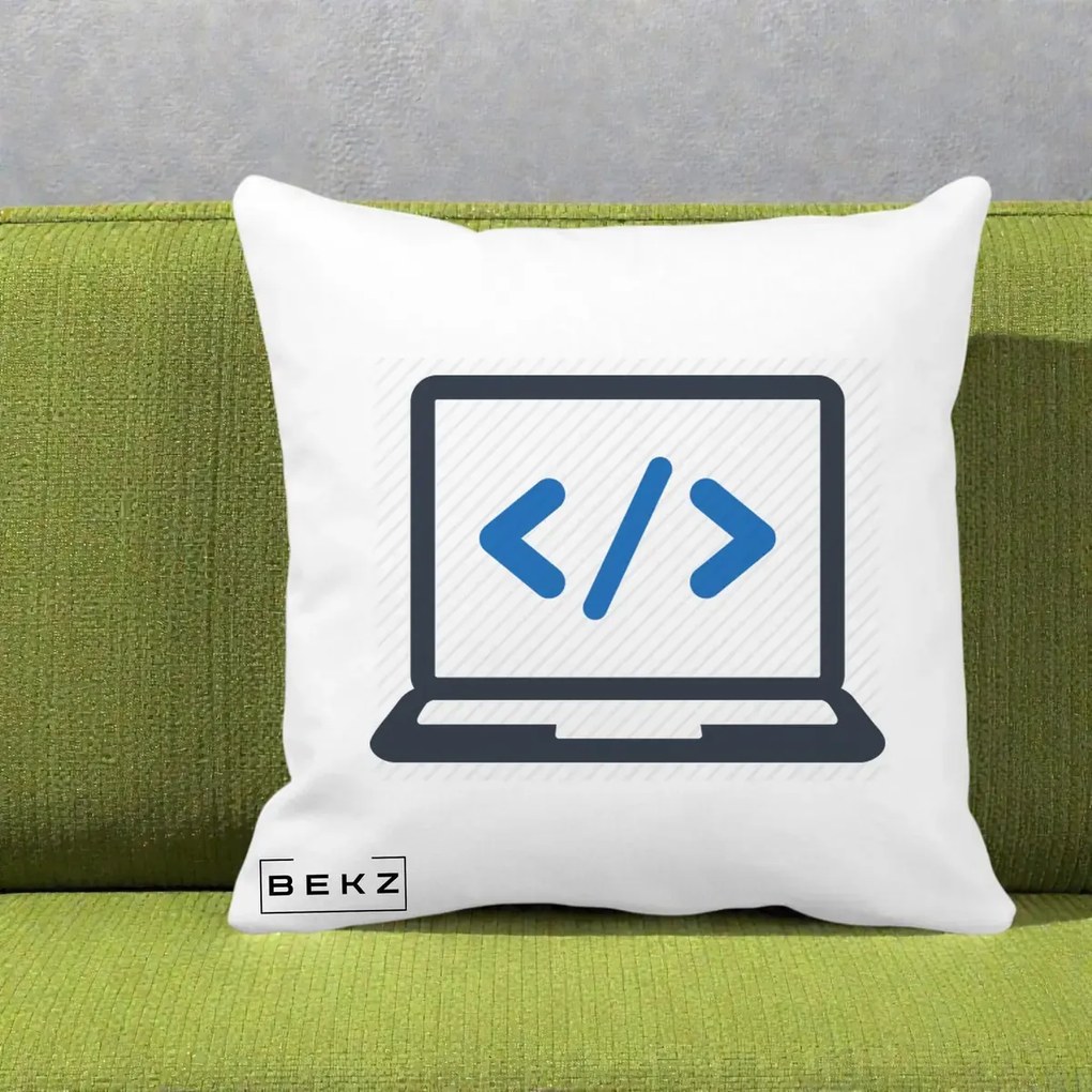 Perna Personalizata Laptop Cod HTML, 40x40 cm, Alba Mata, Husa Detasabila, Perna Inclusa, BEKZ®