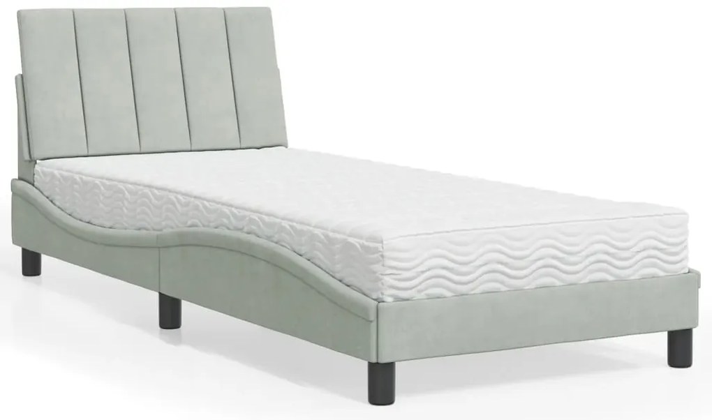 vidaXL Pat cu saltea, gri deschis, 90x190 cm, catifea