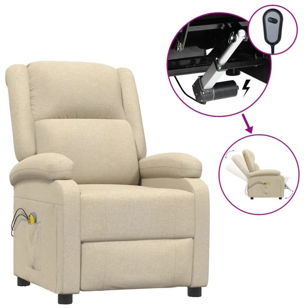3073730 vidaXL Fotoliu de masaj electric rabatabil, crem, textil