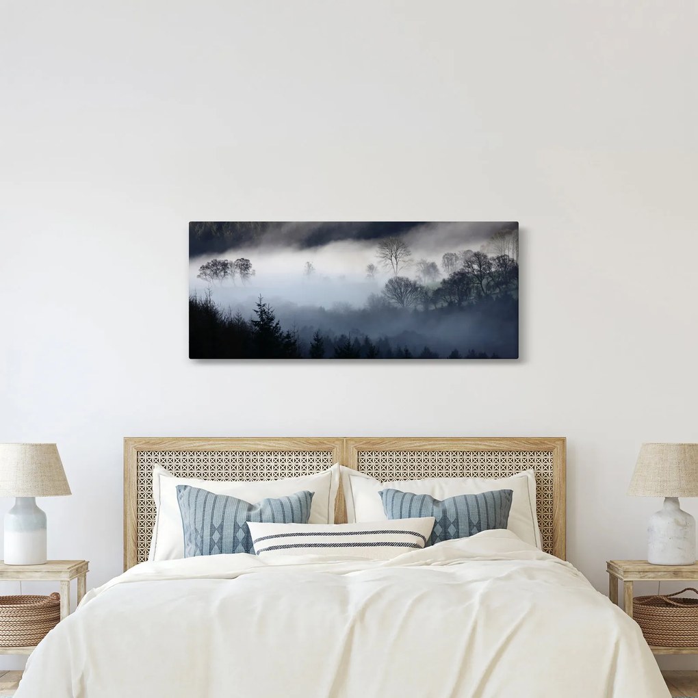 Tablou cu ceță deasupra pădurii (120x50 cm)