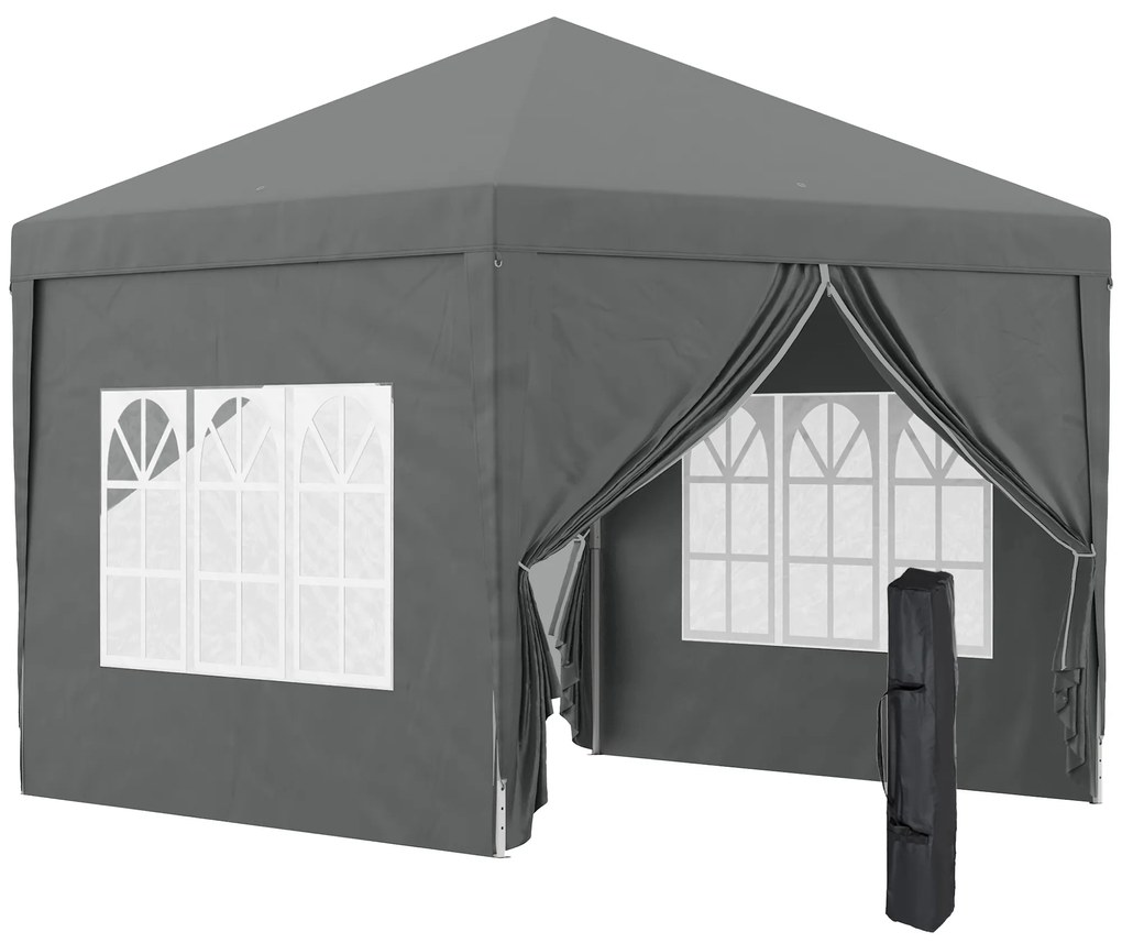 Outsunny Foișor de Grădină Impermeabil, cu Panouri Laterale Pliabile din Oțel și Acoperiș, 2,95x2,95x2,58 m, Gri | Aosom Romania