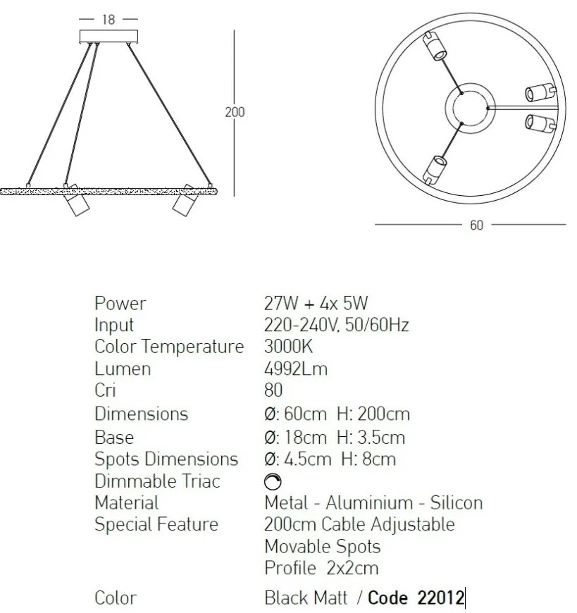 Lustra LED dimabila design modern Rings D-60cm negru