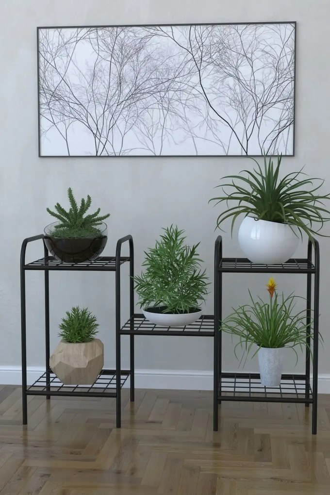 Etajera metal pentru flori 5 rafturi Decor Homs 95 x 60 x 31 cm, negru