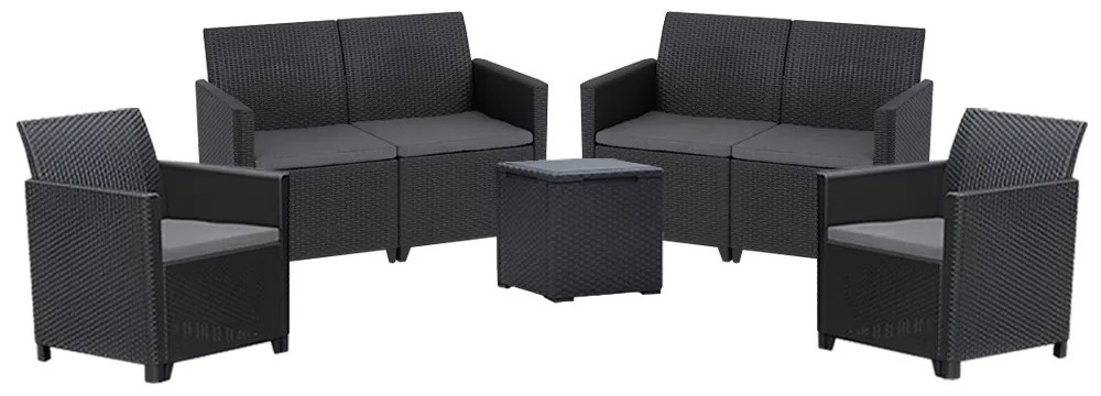 Set de mobilier de grădină Claire IV cu 6 locuri și masă Vigo cu depozitare, grafit