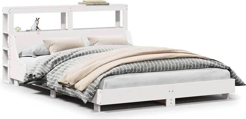 vidaXL Cadru de pat fără saltea, alb, 120x200 cm, lemn masiv pin