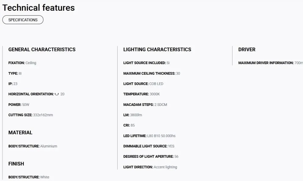 Spot LED incastrabil COLIN-2 White recessed 48-72W 3000K 56°