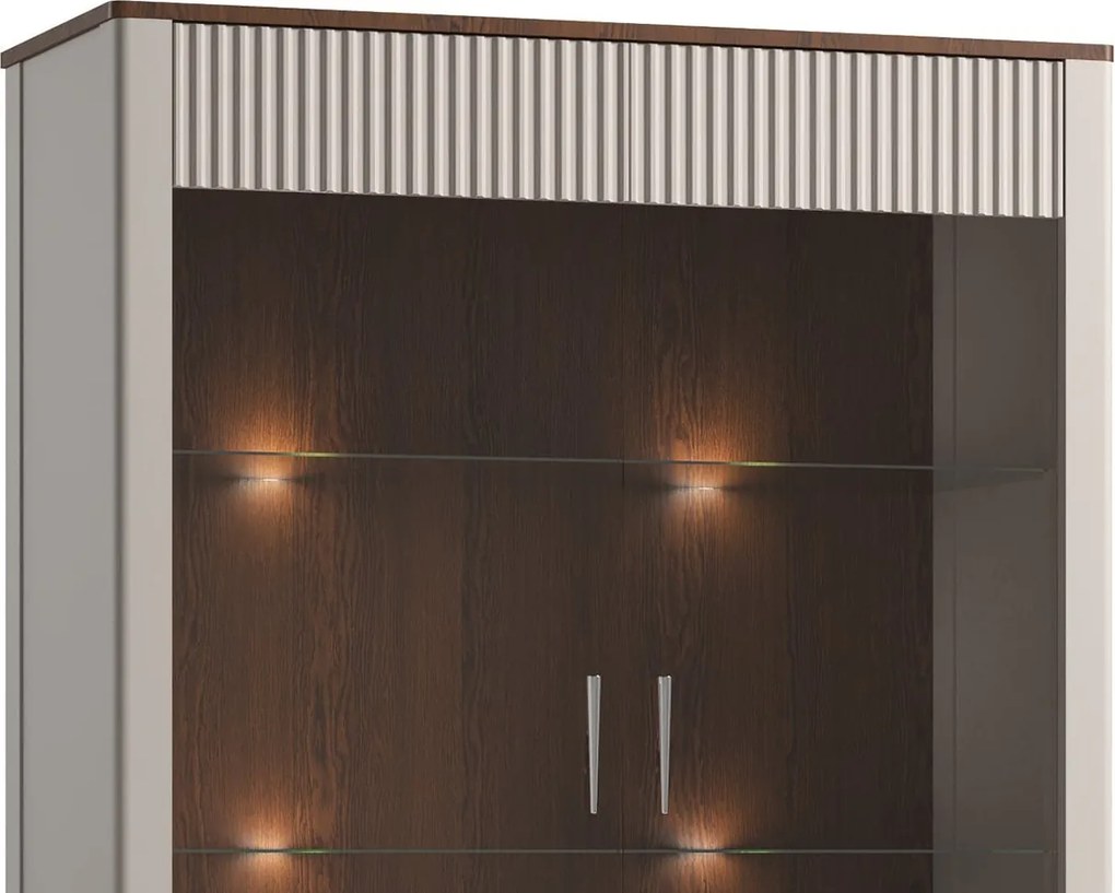 Vitrină lemn masiv nuc Napoli Crem/, 102 × 40 × 202 cm