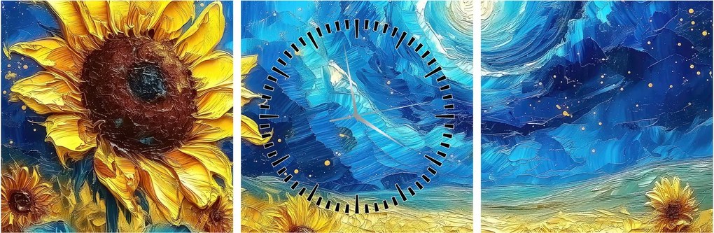 Tablou - Pictura floarea-soarelui (cu ceas) (90x30 cm)