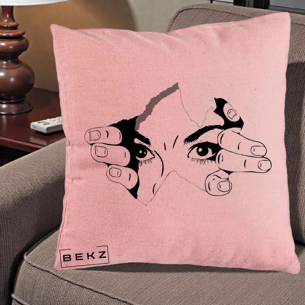 Perna Decorativa Ochi care Rup Suprafata, 40x40 cm, Roz, Husa Detasabila, Perna Inclusa, BEKZ®