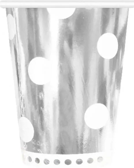 Colorat B&amp;C Polka Dots Silver Pahar de hârtie argintiu 6 buc 266 ml