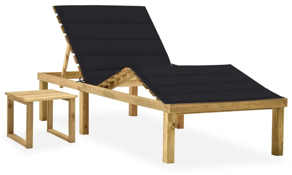 vidaXL Șezlong de grădină cu masă și pernă, lemn de pin tratat