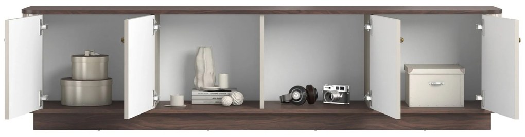 Comodă TV pe soclu Vesper 4D 187 cm - cașmir / nuc / mânere aurii