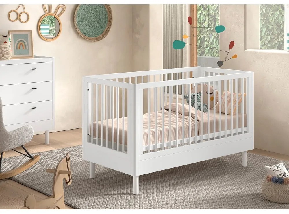 Pătuț alb din lemn de fag 70x140 cm Forrest – Vipack