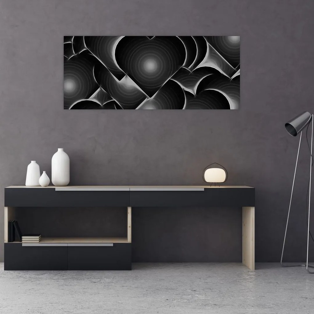 Tablou  cu inimile alb - negre (120x50 cm), în 40 de alte dimensiuni noi