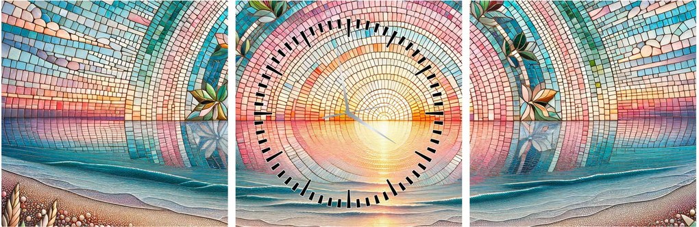 Tablou – Mozaic al soarelui la apus (cu ceas) (90x30 cm)