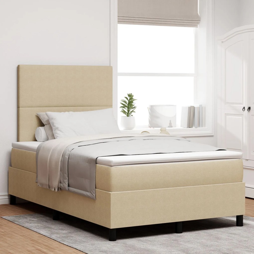 vidaXL Pat cu arcuri Manual Gri deschis și alb. 203 x 120 x 128 cm