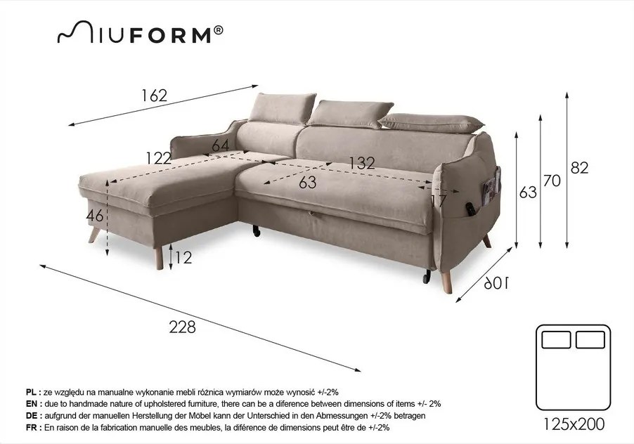 Colțar maro deschis extensibil cu tapițerie din catifea (cu colț pe partea stângă ) Sweet Harmony – Miuform