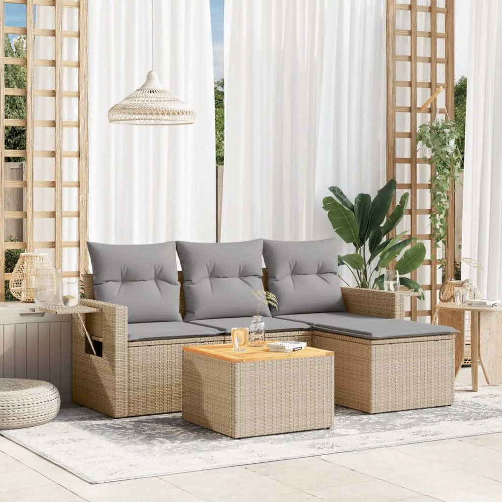 vidaXL Set canapele de grădină, 5 piese, cu perne, bej, poliratan