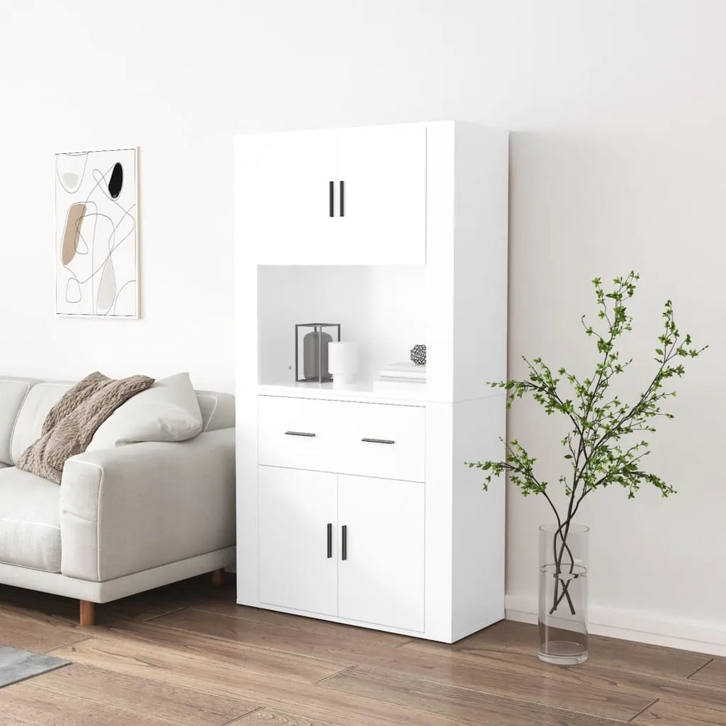 3185369 vidaXL Dulap înalt, alb extralucios, lemn compozit