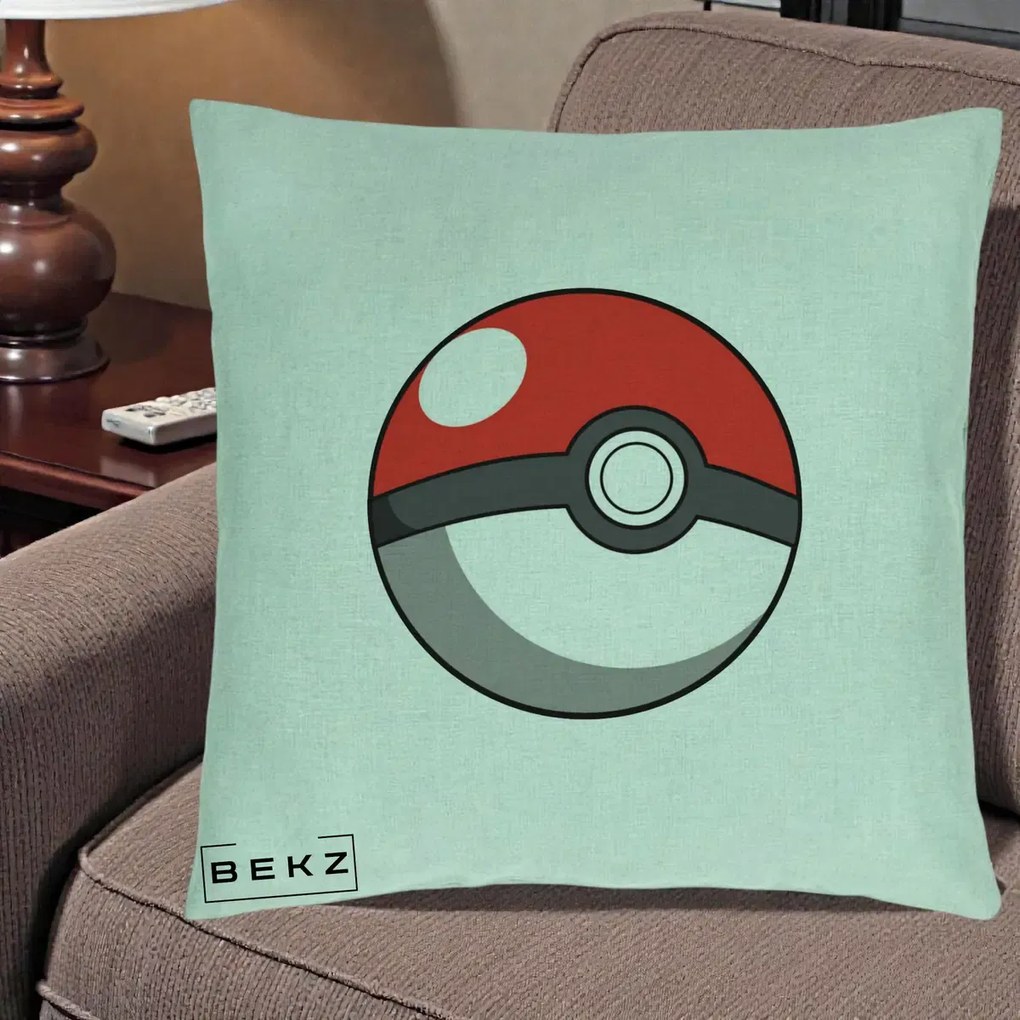 Perna Personalizata Pokeball Rosie, 40x40 cm, Verde Menta, Husa Detasabila, Perna Inclusa, BEKZ®