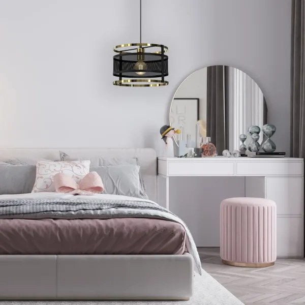 Lustră pe cablu RIM 1xE27/60W/230V neagră/aurie