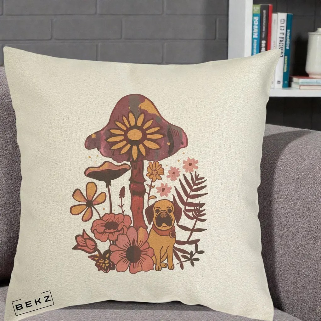 Perna Decorativa Ciuperca Caine Boho, 40x40 cm, Ecru, Husa Detasabila, Perna Inclusa, BEKZ®
