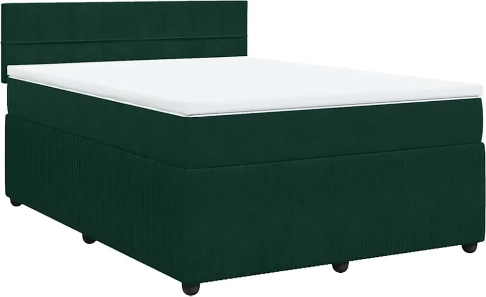 vidaXL Pat box spring cu saltea, verde închis, 140x190 cm, catifea