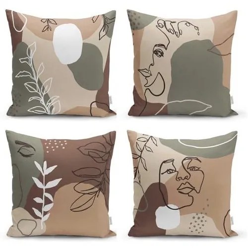 Set 4 fețe de pernă Minimalist Cushion Covers Drawing Face, 43 x 43 cm