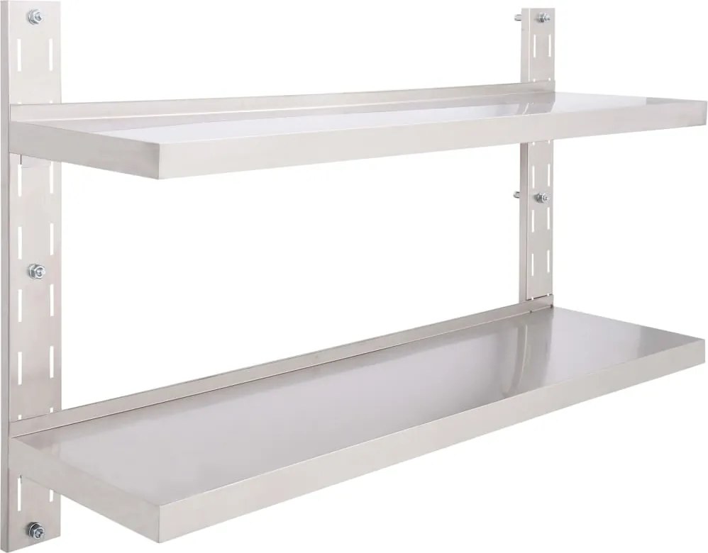 vidaXL Etajeră de perete cu 2 rafturi, 120 x 30 cm, oțel inoxidabil