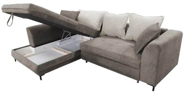 Colțar extensibil LAGOA, în L, cu spațiu de depozitare, pe partea stângă, taupe/gri