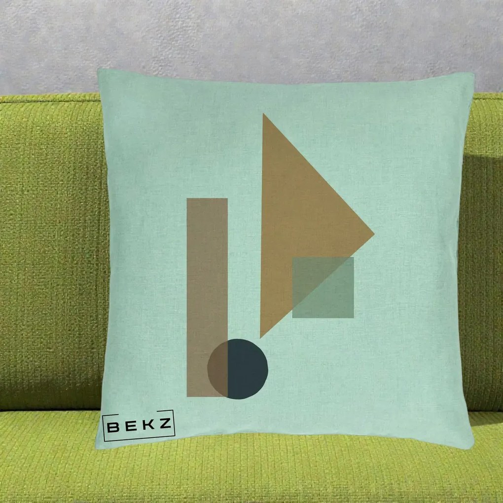 Perna Decorativa Geometric Bauhaus Triunghi, 40x40 cm, Verde Menta, Husa Detasabila, Perna Inclusa, BEKZ®