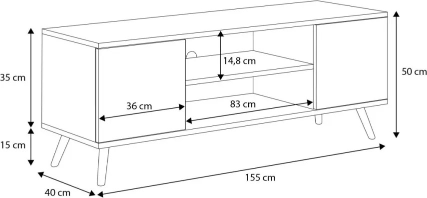 Comodă TV, 155x40x50cm, Petra, ADRK Furniture (Culoare: Alb / Auriu artizanal)