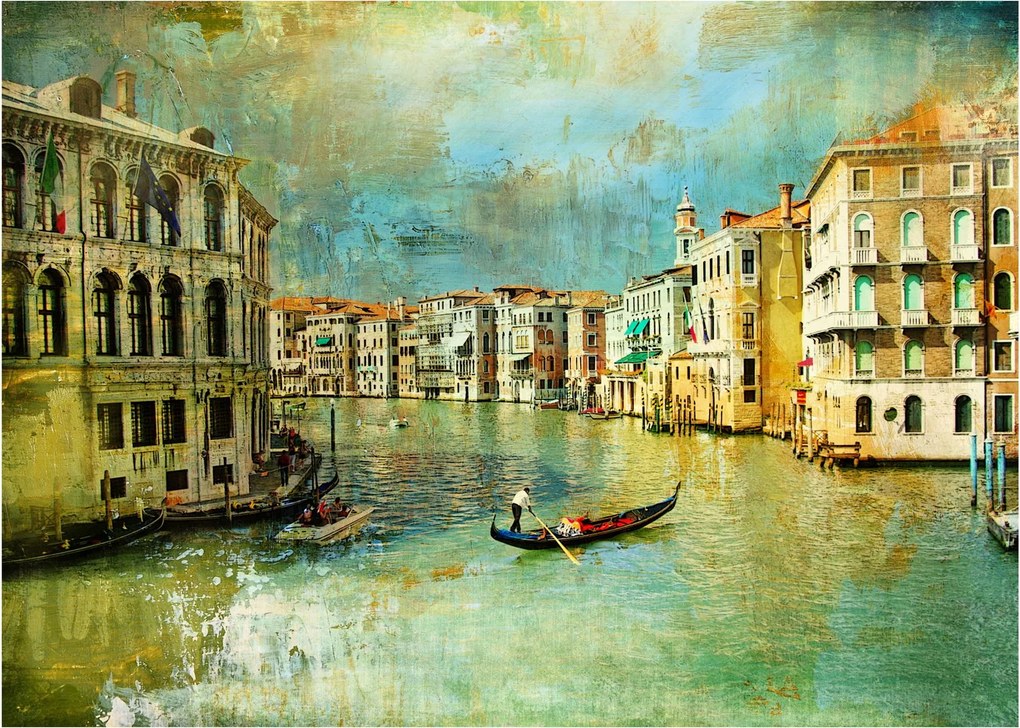 Tablou pe sticlă - Canalul de la Veneția și gondole (70x50 cm)