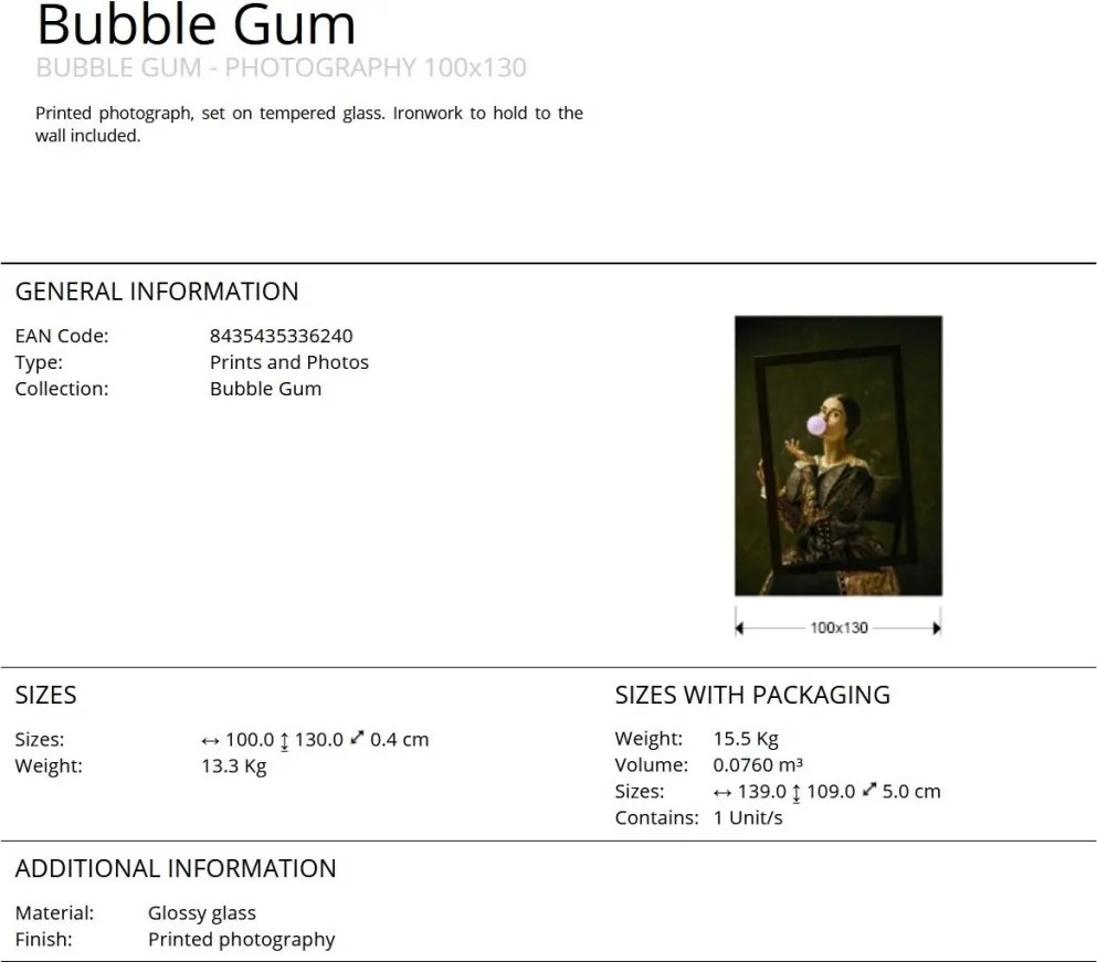 Tablou de perete decorativ Bubble Gum, 100x130cm