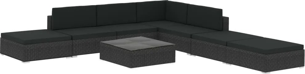 vidaXL Set mobilier de grădină cu perne, 8 piese, negru, poliratan