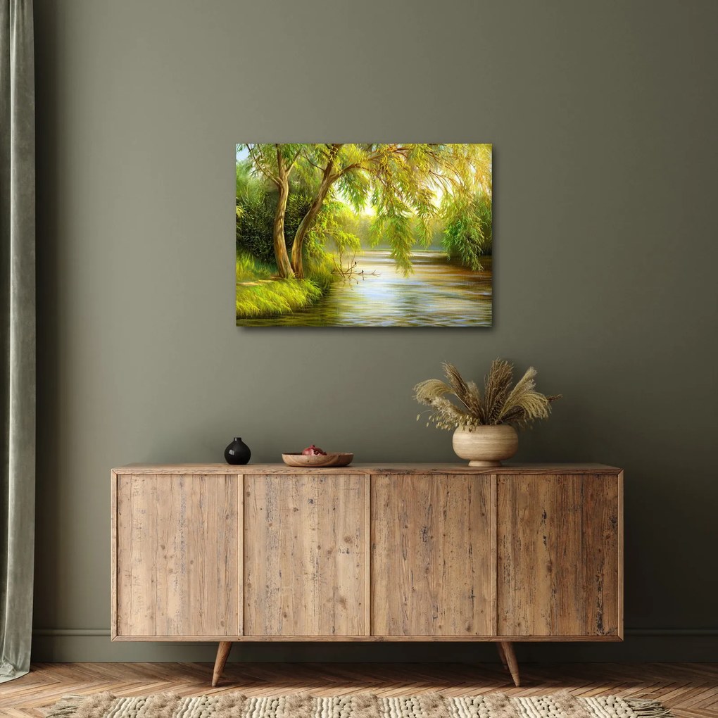 Tablou - Salcie lângă lac, pictură în ulei (70x50 cm)