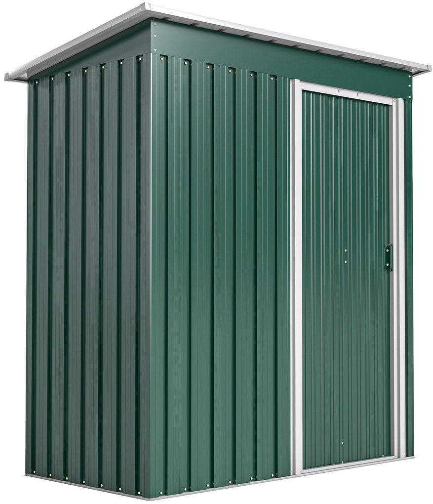 Outsunny Magazie de Grădină pentru Scule din Oțel Galvanizat cu Acoperiș Înclinat și Ușă Culisantă, 163x89x182 cm, Verde | Aosom Romania