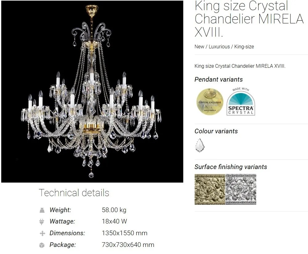 Candelabru 18 brate design LUX Cristal Bohemia Exclusive MIRELA XVIII.