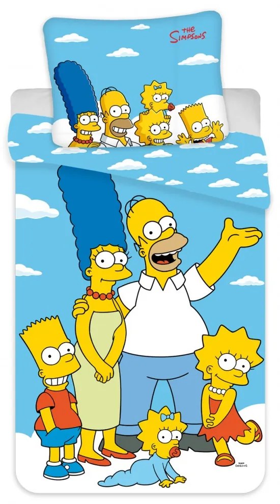 Lenjerie de pat bumbac copii THE SIMPSONS FAMILY CLOUDS albastru Dimensiune lenjerie de pat: 70 x 90 cm | 140 x 200 cm