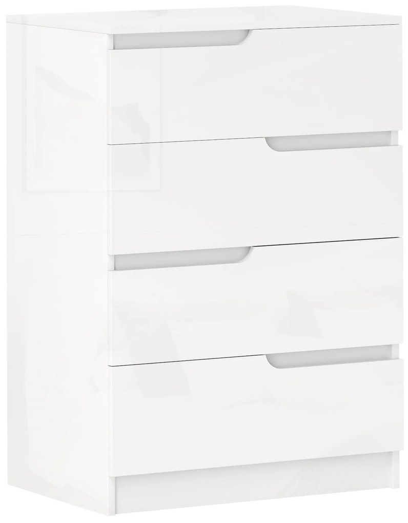 HOMCOM Comodă Modernă, Dulap, 4 Sertare, Placă de Pal, Dispozitiv Anti-Răsturnare, Amortizoare pentru Picioare, Alb | Aosom Romania