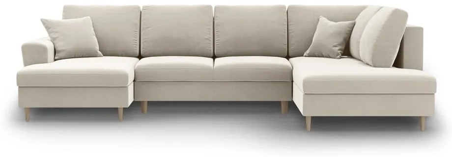 Colțar bej extensibil, cu spațiu de depozitare cu tapițerie din catifea (cu colț pe partea dreaptă-în formă de "U") Kyoto – Cosmopolitan Design